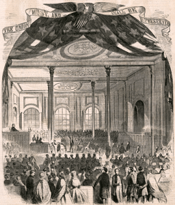 Constituent Convention of Virginia assembled in the Custon House at Wheeling, Ohio Co., June 1861—Sketched by Jasper Green. Harper’s Weekly, July 6, 1861